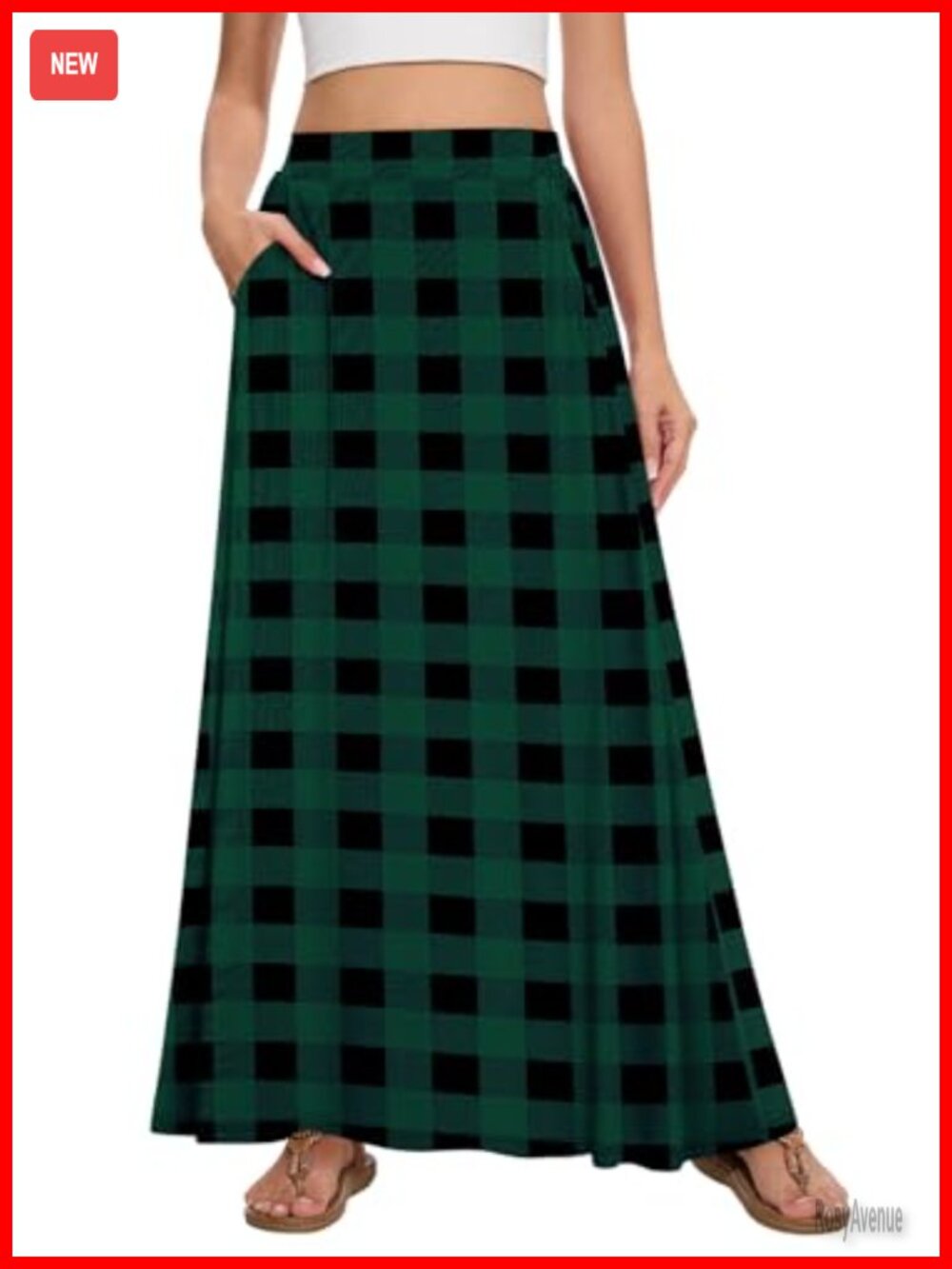 Flowy A-Line Maxi Skirt High Waist Elastic Pockets Womens Summer Long